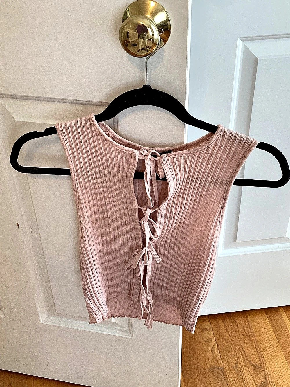 Pink Lace-Up Ribbed Crop Top